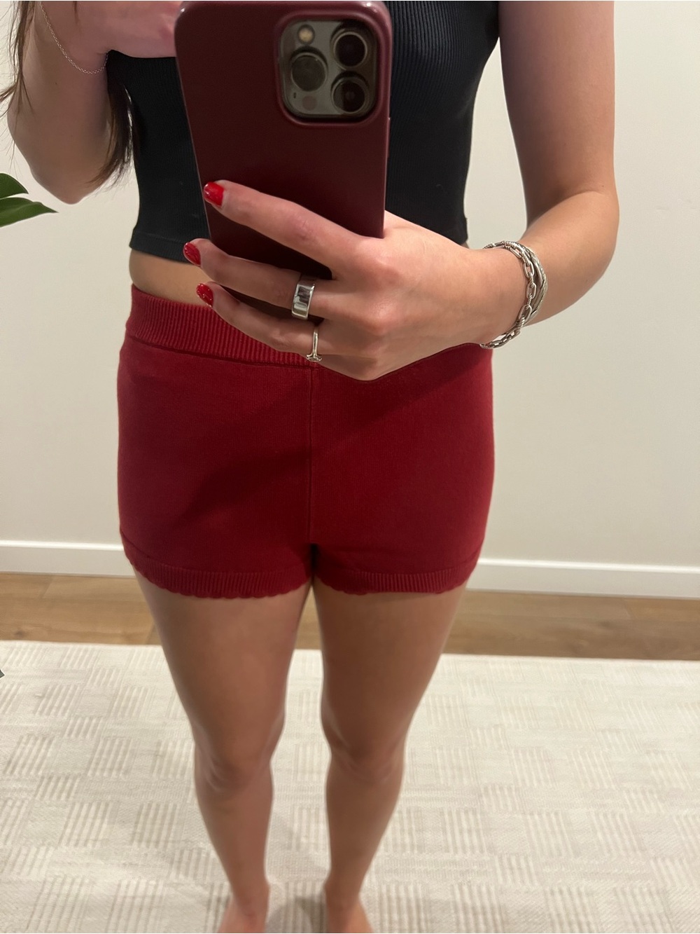 For Love And Lemons High-Waist Knit Shorts - Red